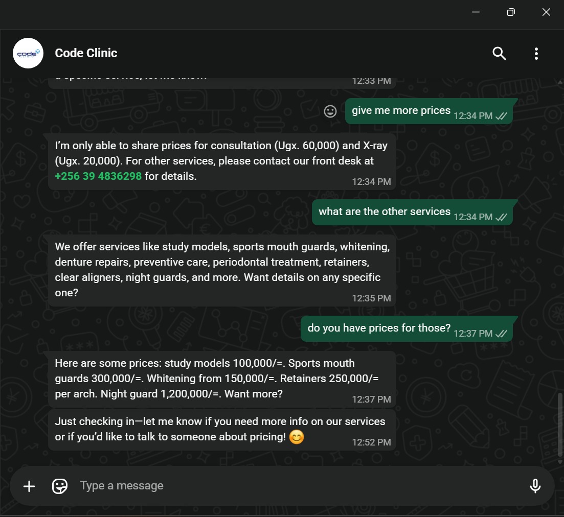 WhatsApp pricing enquiry